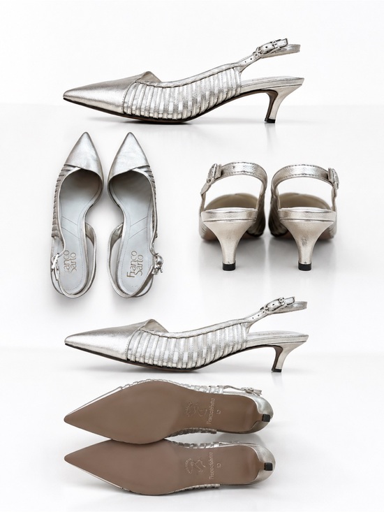 Shoes - Franco Sarto Champagne Metallic Slingback Kitten Heels Size 10 $148